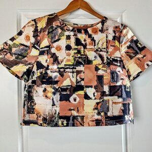 Blush Side Zip Detail Abstract Print SS Crop Top